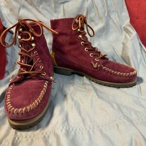 SEBAGO‎ Bordeaux Nubuk Burgundy Suede Lace Up Ankle Boots, Women’s 7.5, EUC